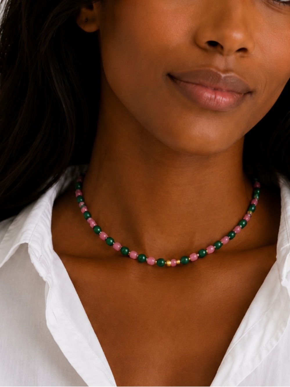 New! Preppy Colorful Crystal Beaded Pink Green Dopamine Necklace NWOT 4007